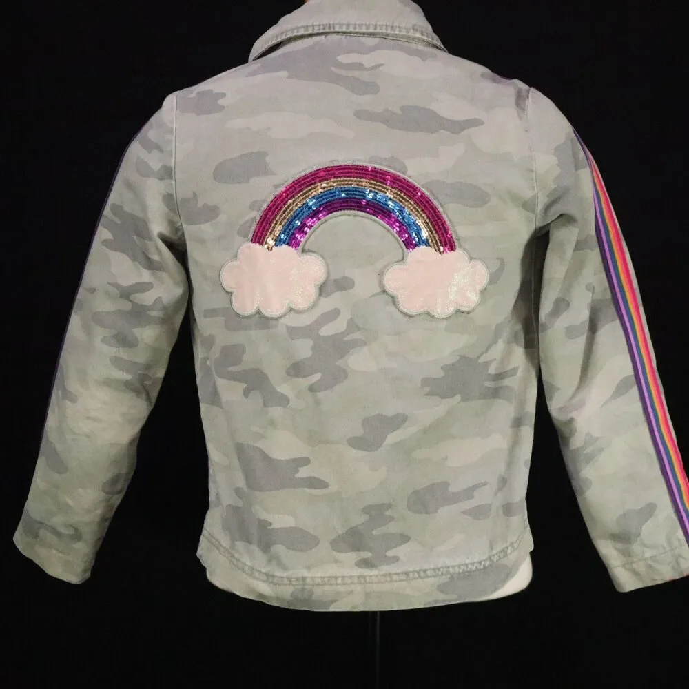 Canvas Camo Jacket Rainbow Seguin Girls Size M 7/8